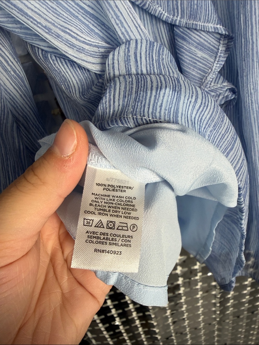 LOFT Light Blue Striped Ruffle-Front Blouse - Picture 3 of 6